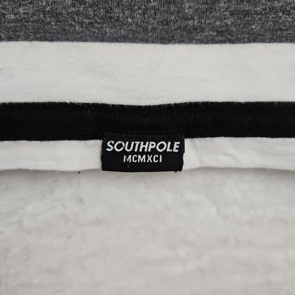 VTG SOUTHPOLE Mens White/Grey/Red Striped Shirt S/S Sz 2XL *Fits L*‎ V Neck - Picture 7 of 9